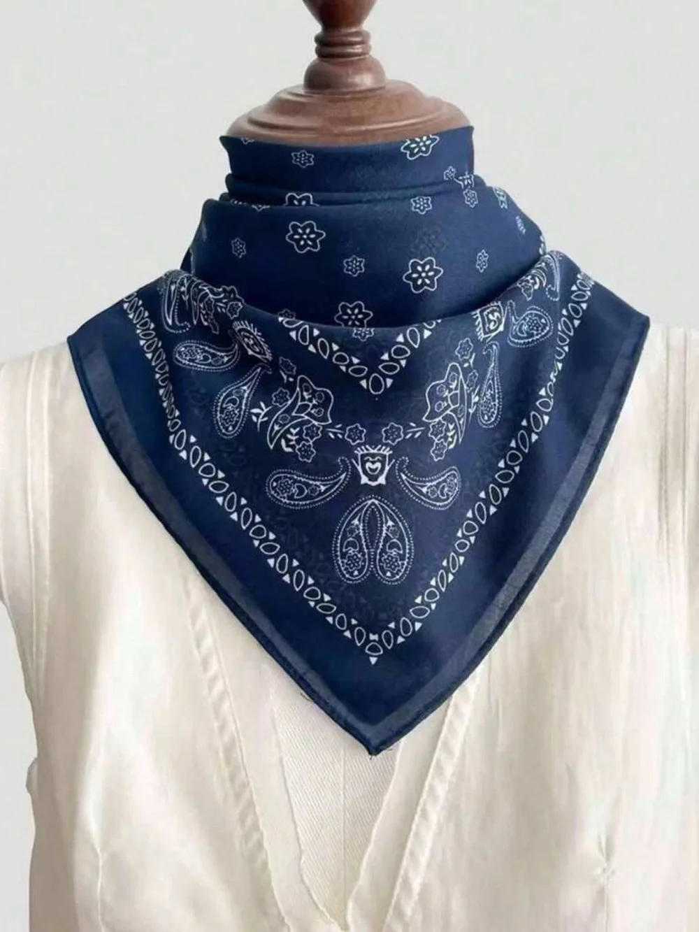Navy Blue Paisley Bandana Square Scarf 27.6”